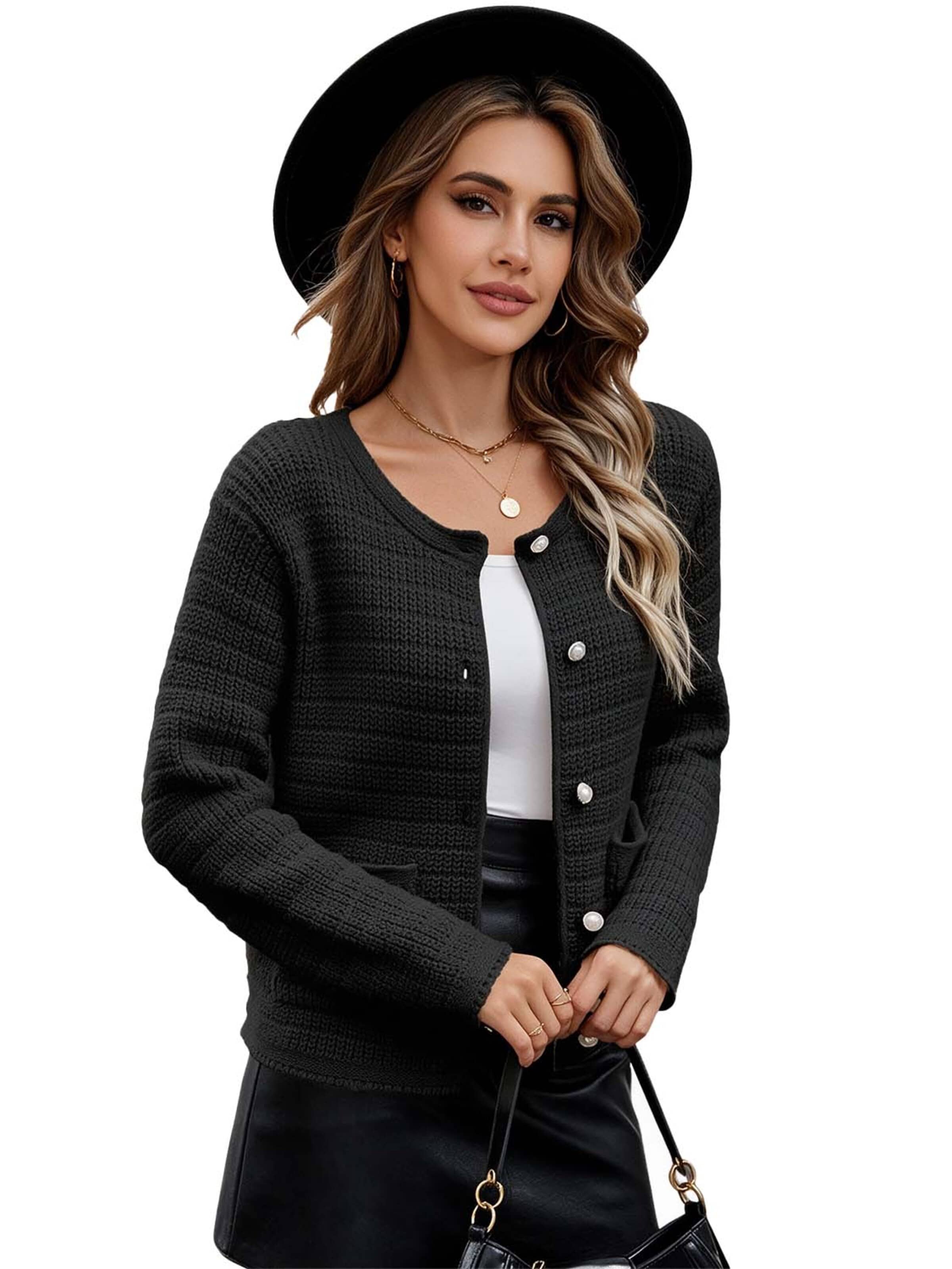 KoJooin Strickjacke 'Damen-Strickcardigan mit Rundhalsausschnitt, langen Ärmeln und Taschen'‌‌‌‌‌‌‌‌‌ in Schwarz