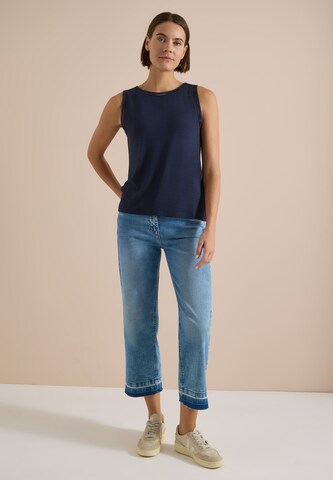 CECIL Top mit U-Boot-Ausschnitt und Spitzendetails in Blau