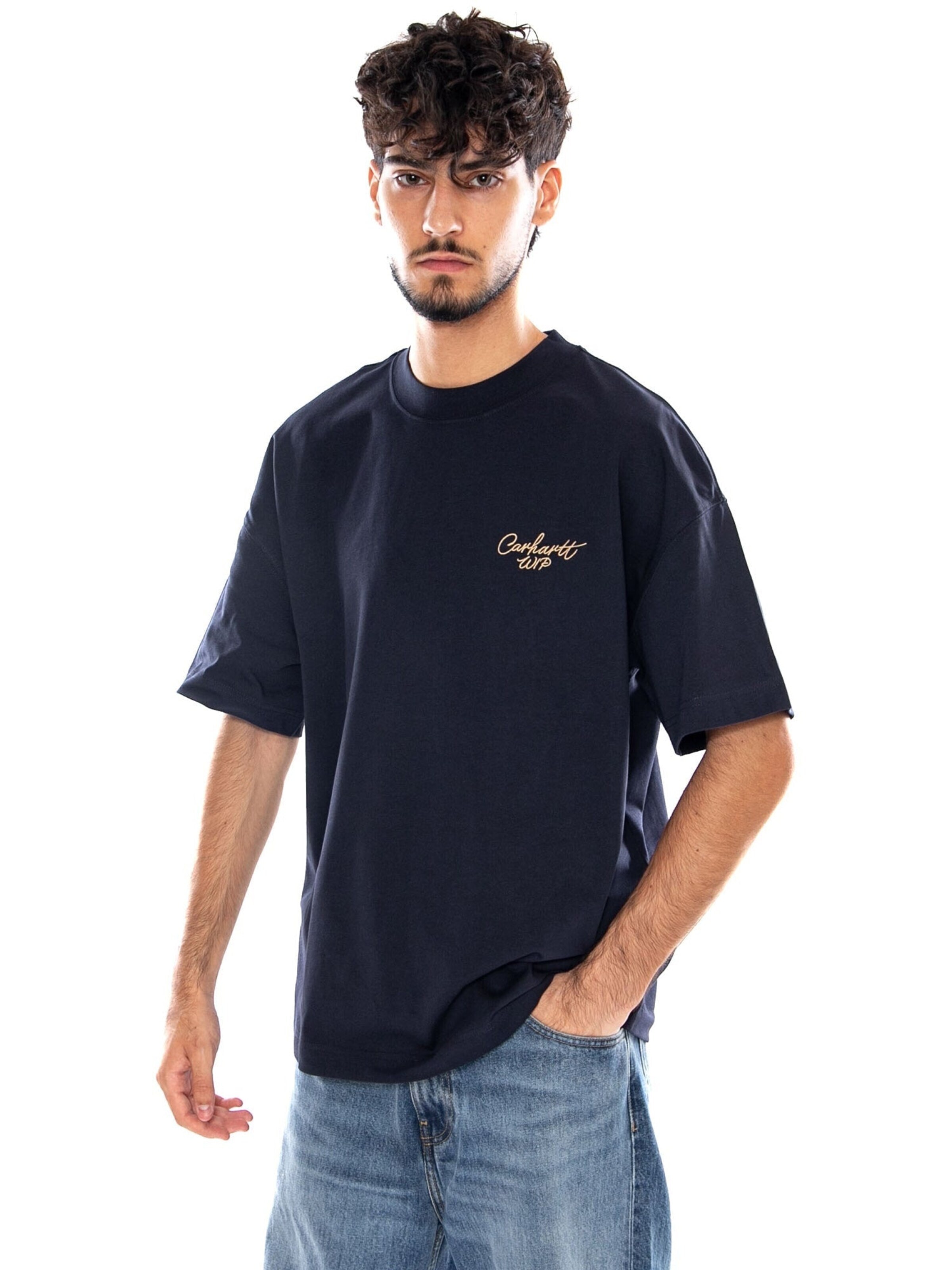 Carhartt WIP Koszulka 'S/S SIGNATURE SCRIPT T-SHIRT DARK NAVY' w kolorze niebieski: przód