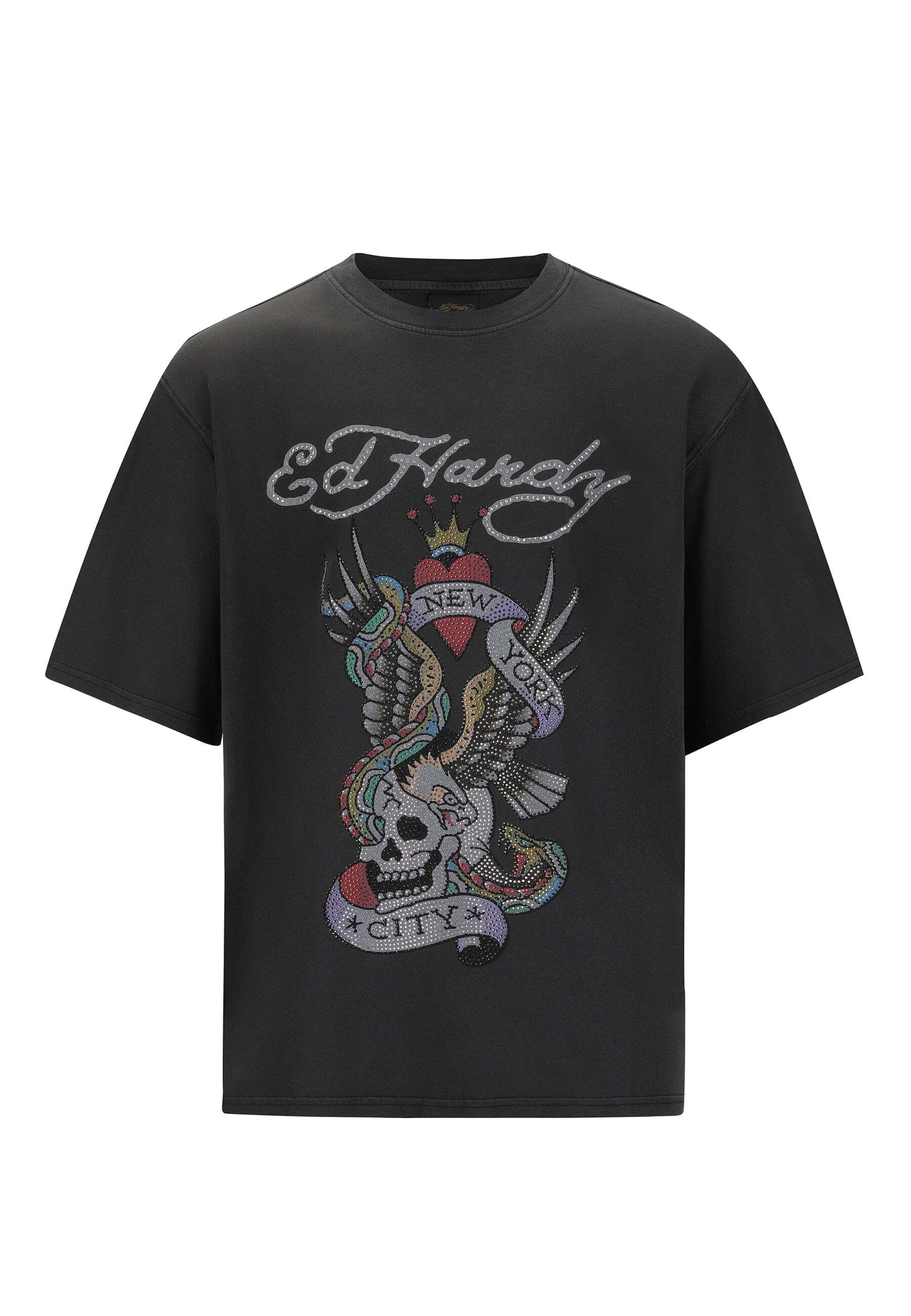 Ed Hardy Paita 'New York City Diamante' värissä musta: etupuoli