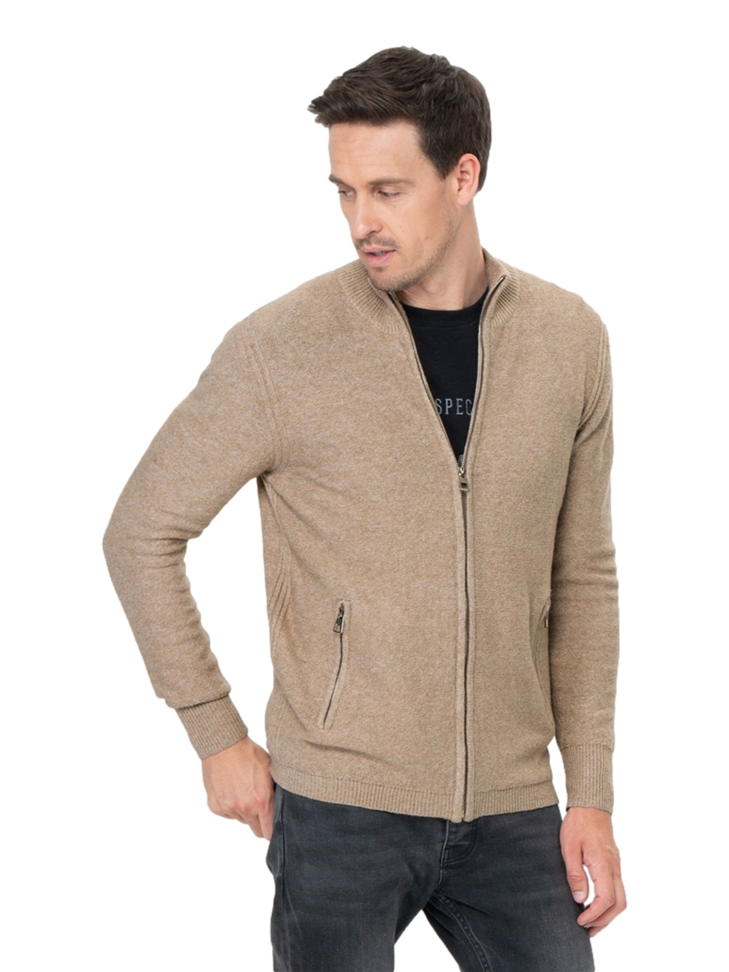 Key Largo Gebreid vest 'Elevator' in Beige: voorkant