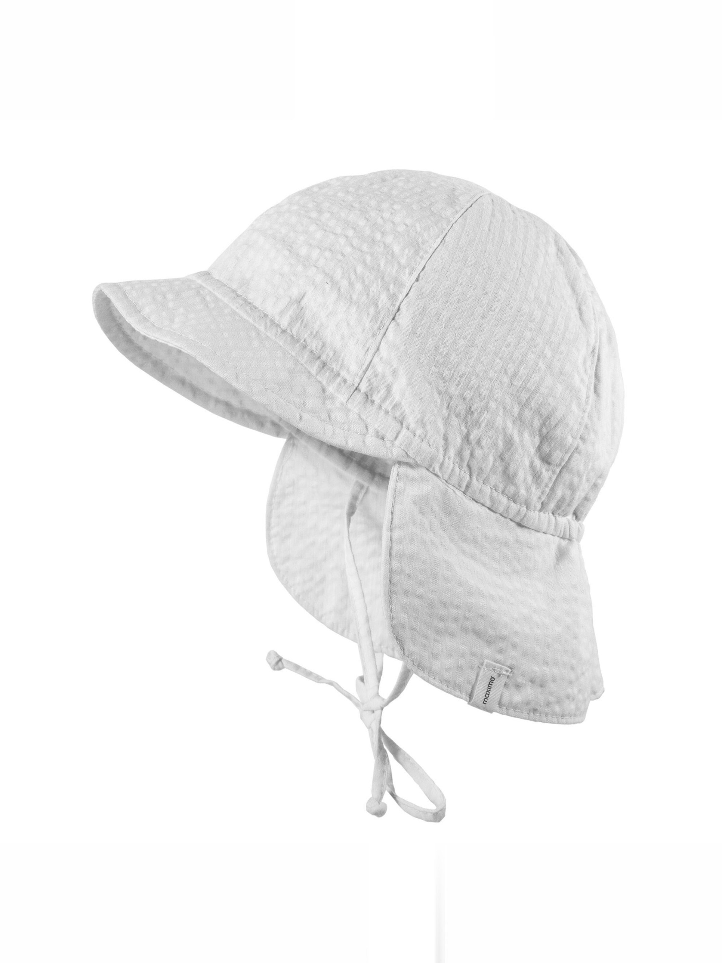 MAXIMO Beanie 'BABY-Schildmütze, Seersucker kurzer Nackenschutz, Bindeband, UV' in White: front