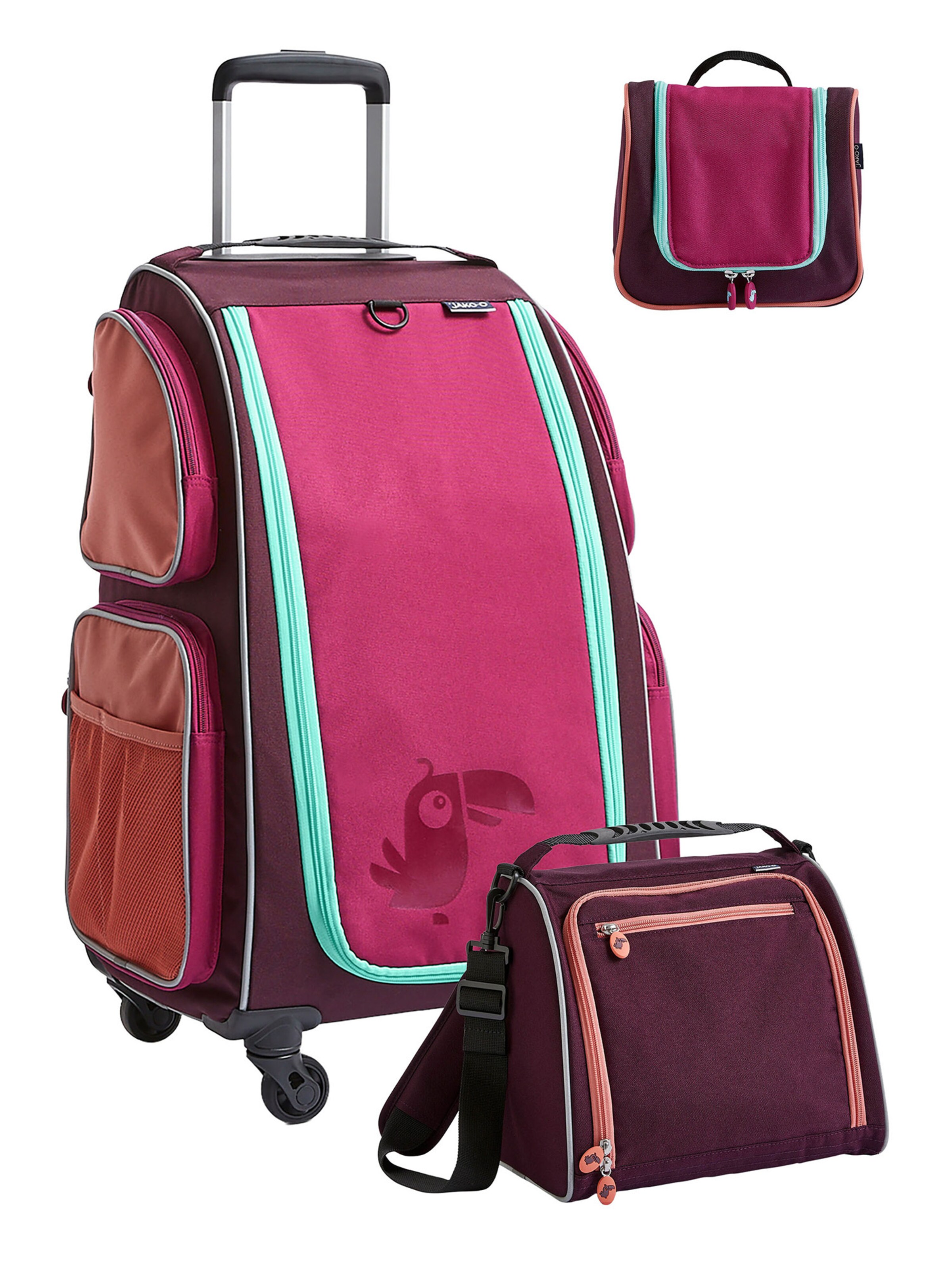 HABA Kinderkoffer ' Rolltrolley mit Trolleytasche und Kulturbeutel ' in Rot: Vorderseite