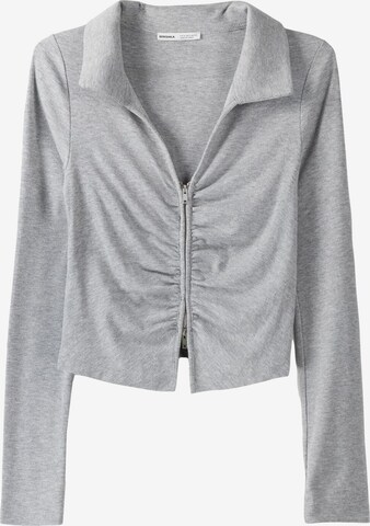 Bershka Knit Cardigan in Grey: front