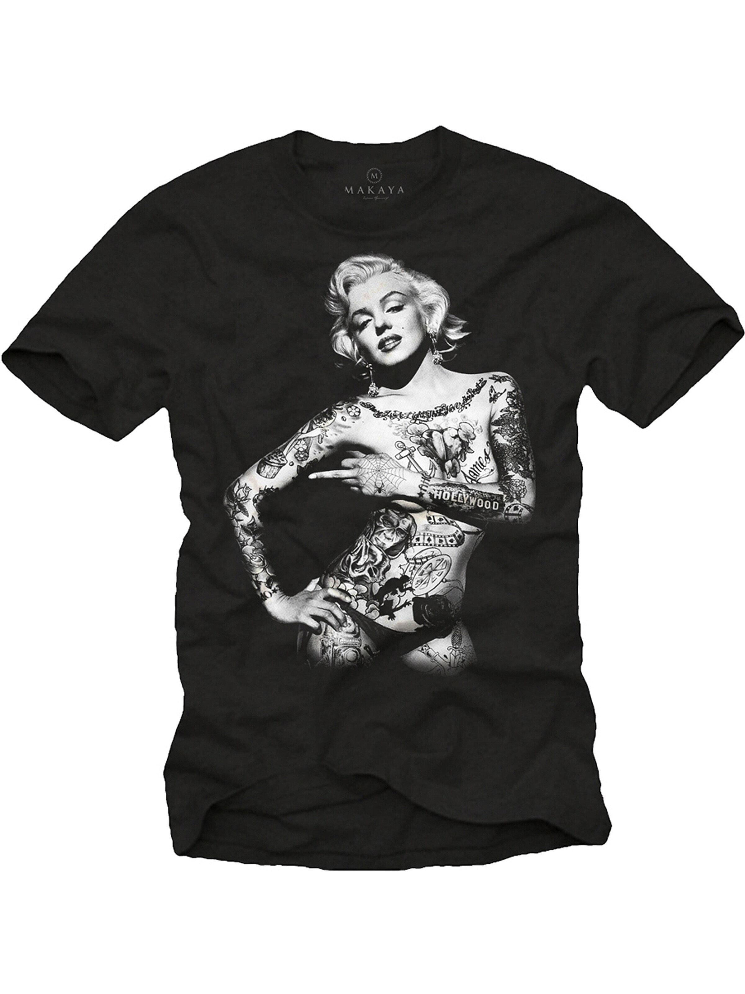 MAKAYA Shirt 'Marilyn Tattoo' in Black: front