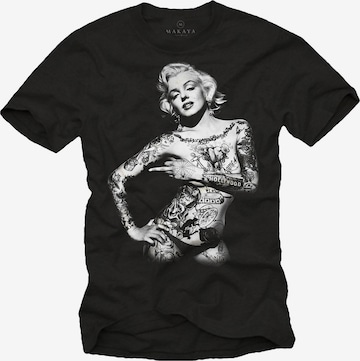 MAKAYA Shirt 'Marilyn Tattoo' in Black: front
