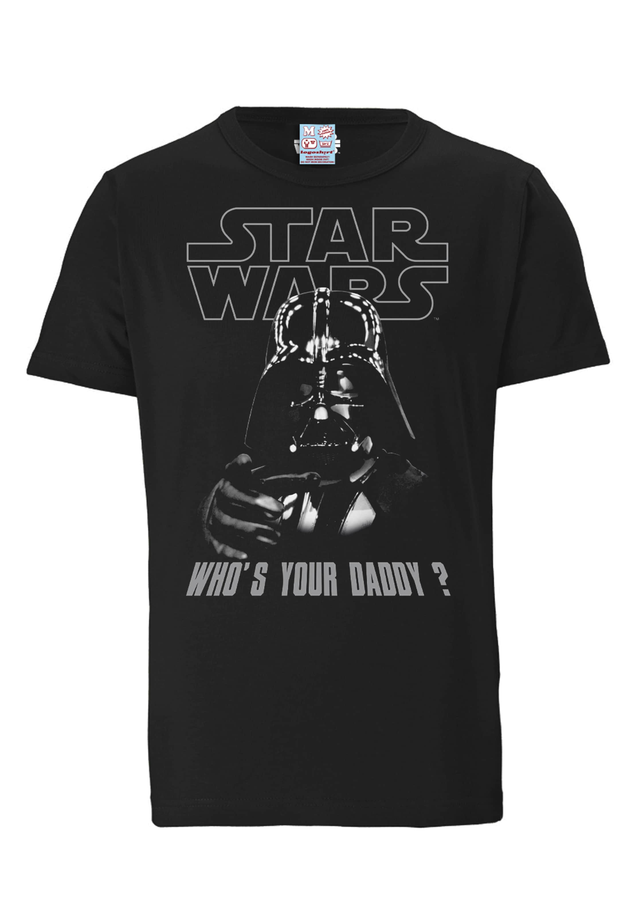 LOGOSHIRT Shirt 'Star Wars - Who's Your Daddy' in Black: front