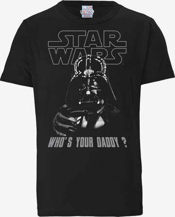 LOGOSHIRT Shirt 'Star Wars - Who's Your Daddy' in Zwart: voorkant
