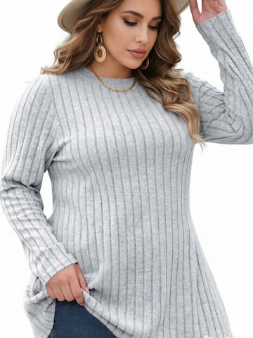KoJooin Bluzka 'Damen Plus Size Tailliertes Longsleeve mit Stehkragen, Rippstruktur und Seitenschlitzen Basic-Shirt' w kolorze szary