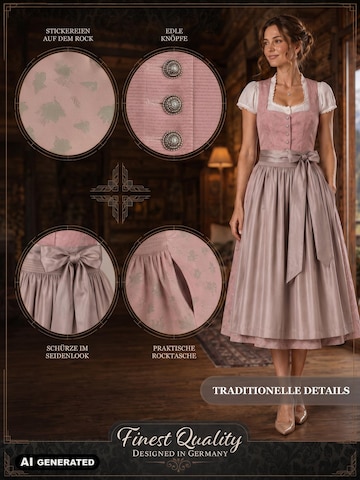 Falkenrieder Dirndl 'Damen Midi Trachtenkleid mit praktischer Rocktasche - Basel' in Pink