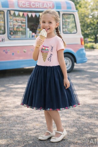 happy girls Dress in Blue: front