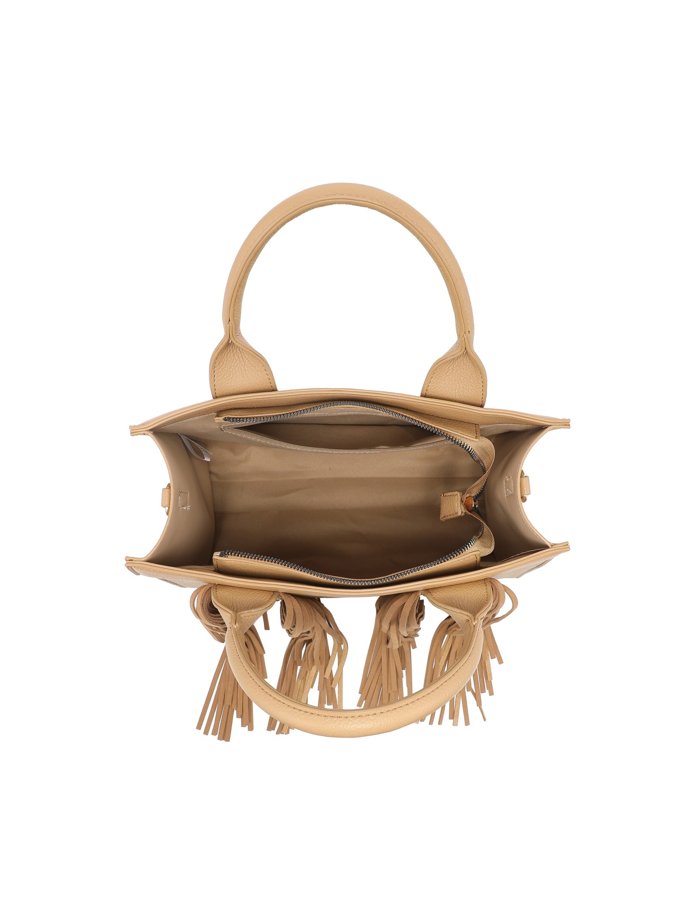 Borsa a mano 'Borsa a Mano Auroria Prime con Frange - Polyester Chiusura Zip Tracolla Rimovibile' di Kassandra in beige