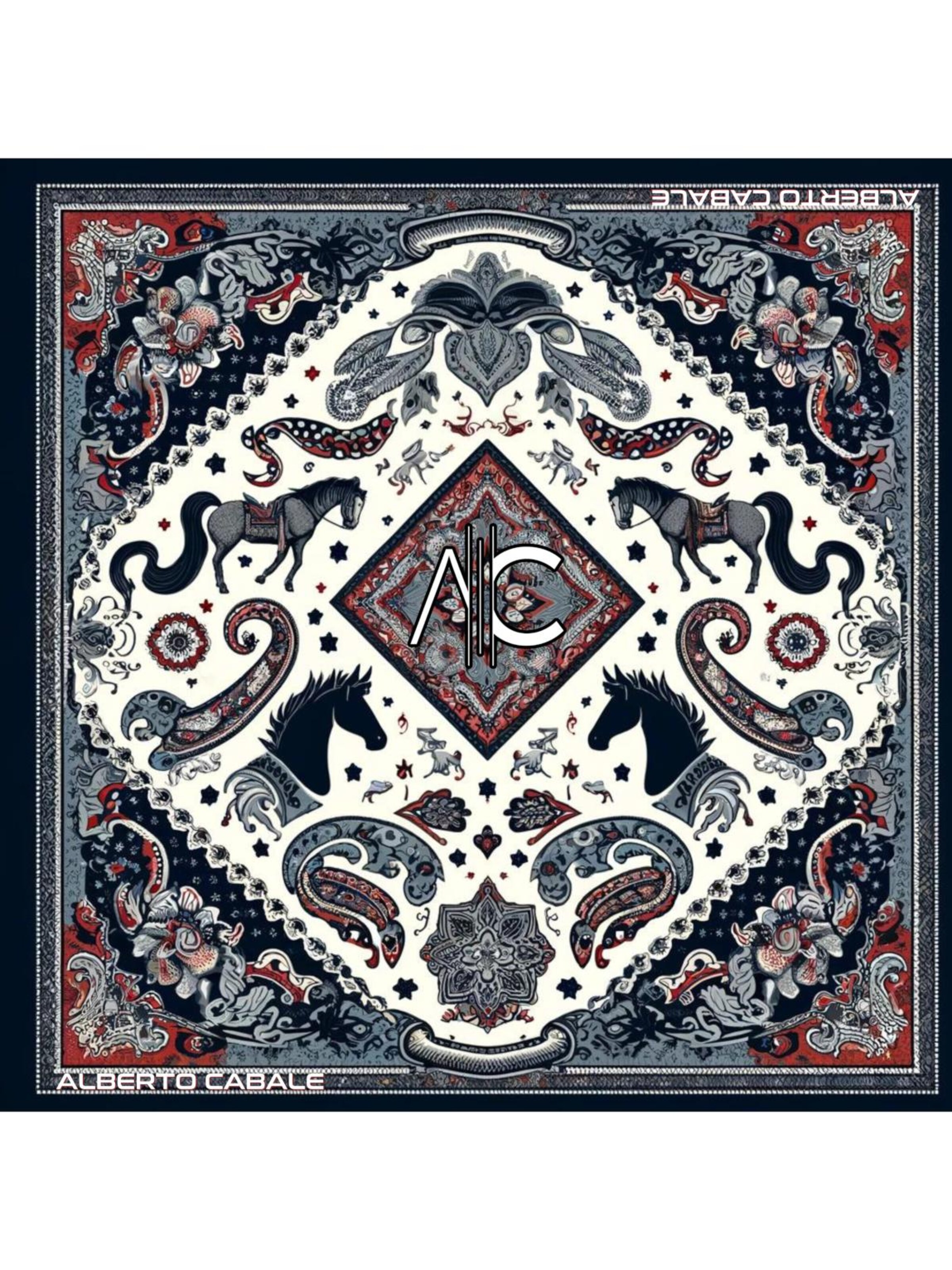 alberto cabale Scarf 'Horse Cléo' in Blue: front