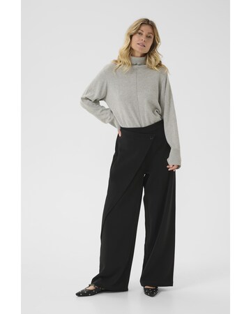 Cream Wide leg Trousers in Black: front