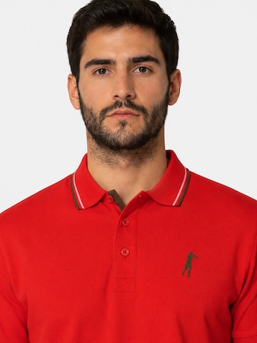 Boxeur des Rues - Camiseta 'Herren Poloshirt Regular Boxeur des Rues aus Piqué-Baumwolle, Rot, Weiß-olivgrüne Streifen' en rojo