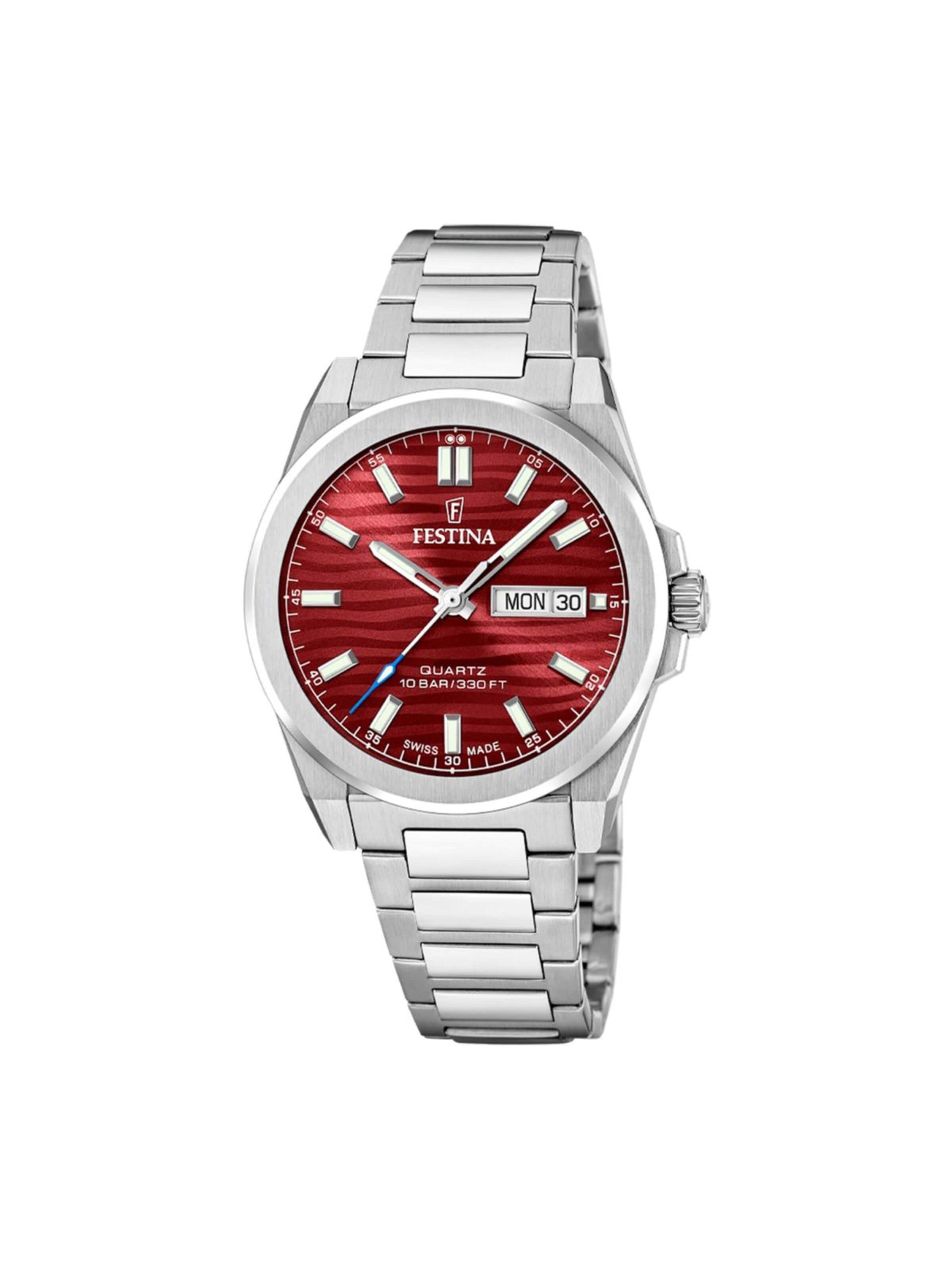 Montre à affichage analogique 'Date watch Classic Steel Swiss Made' FESTINA en rouge : devant