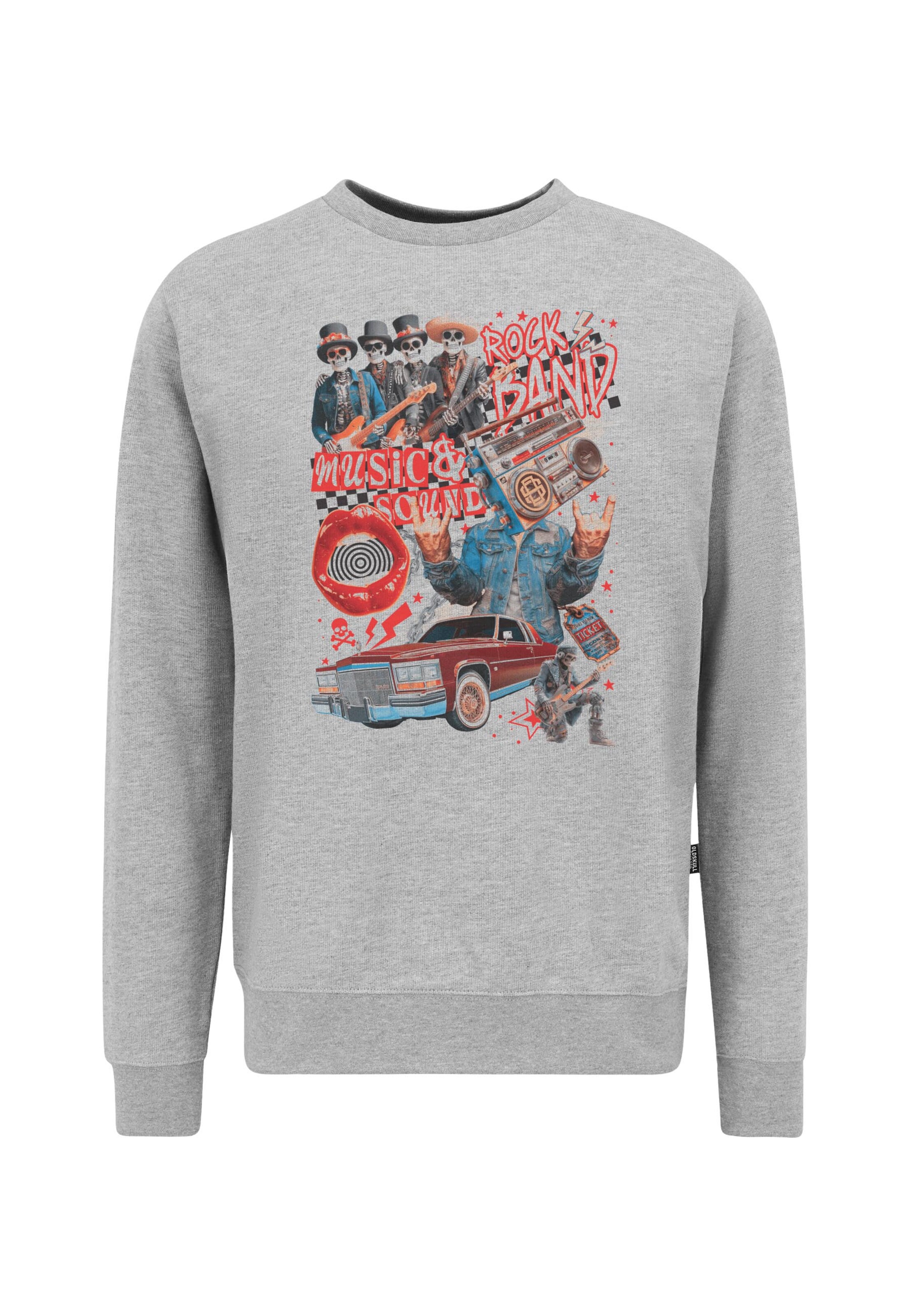Oldskull Sweatshirt 'Xtreme Retro Rock Skull Graphic' in Grijs: voorkant