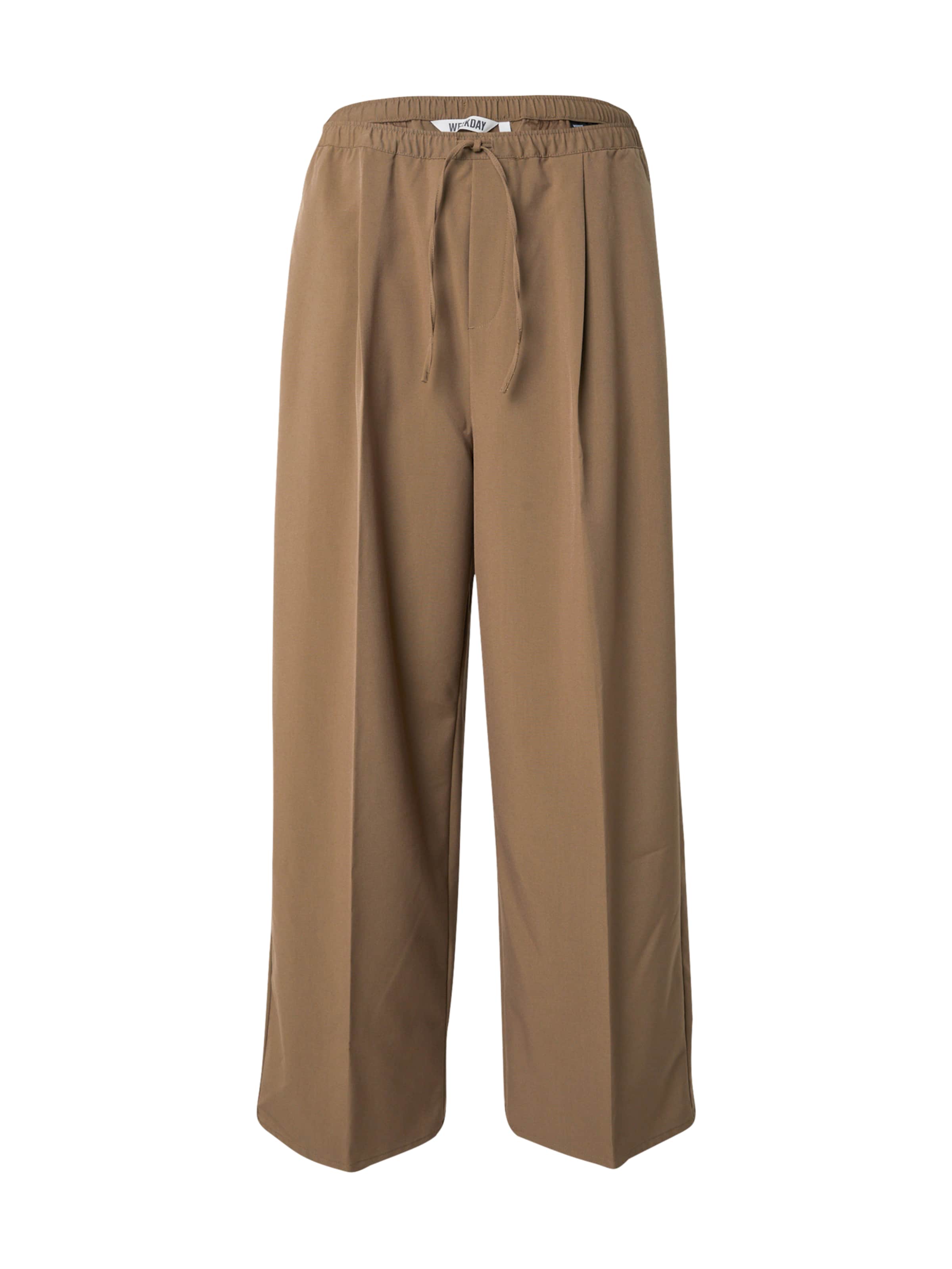 WEEKDAY Свободный крой Плиссированные брюки в Коричневый: спереди