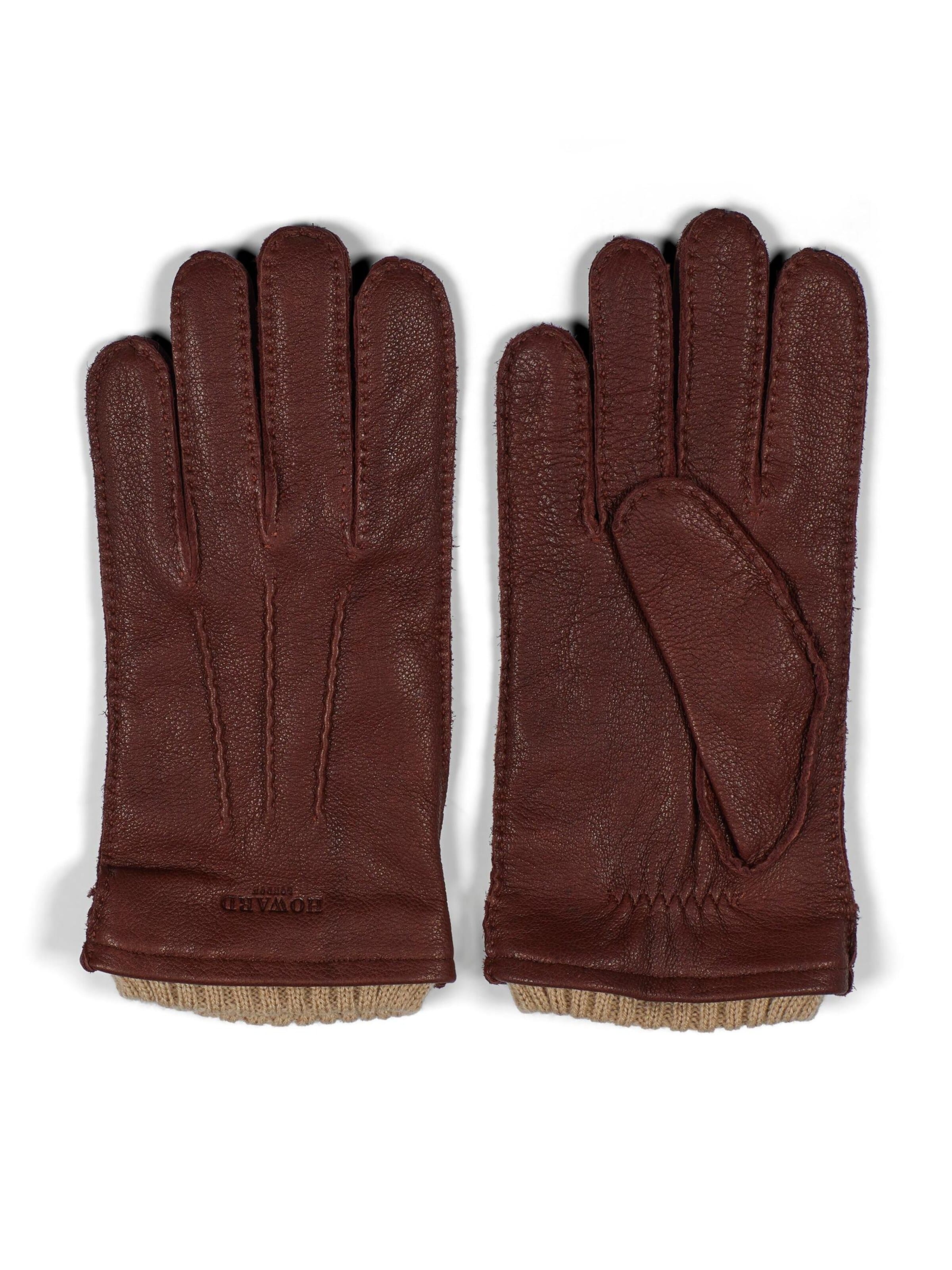 Howard London Full finger gloves 'Leather Gloves Mateo Brown' in Brown: front
