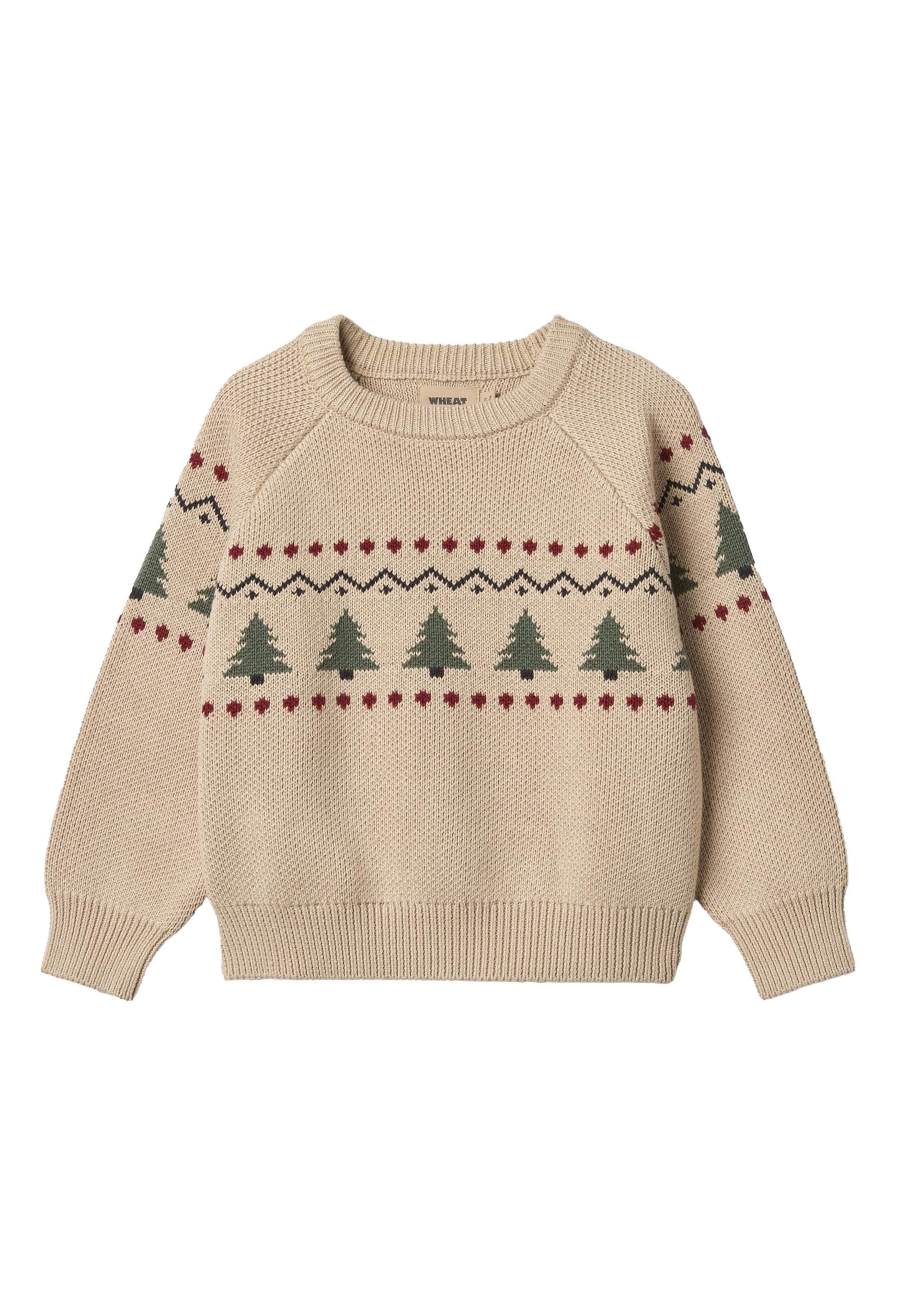 WHEAT Pullover 'Balou' in sand / dunkelgrün / dunkelrot / schwarz, Produktansicht