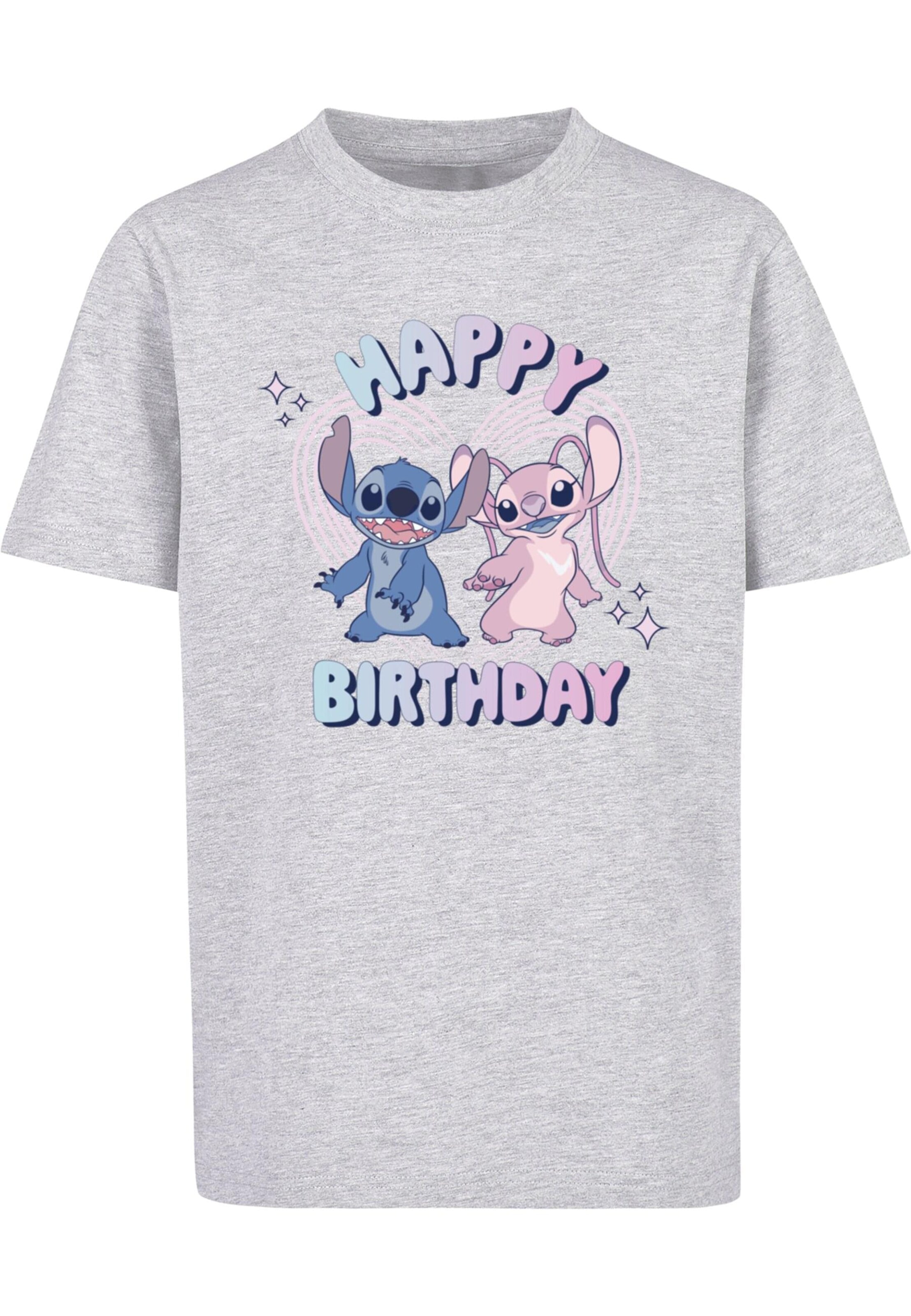 ABSOLUTE CULT Shirt 'Lilo and Stitch - Happy Birthday' in Grijs: voorkant