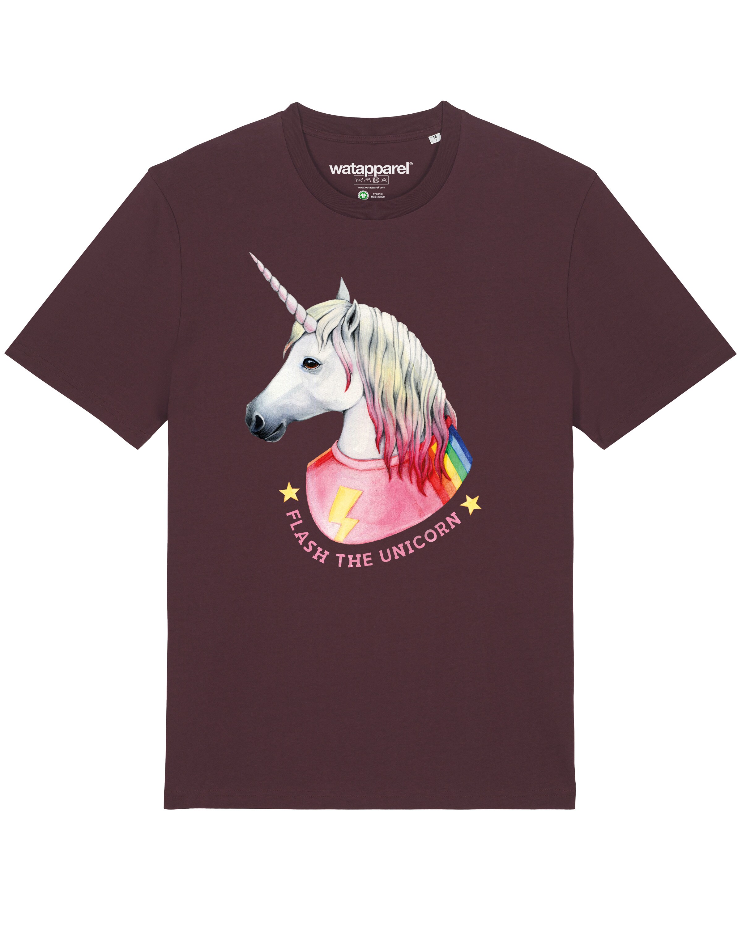 Watapparel Shirt ' Flash, the unicorn ' in Rot: Vorderseite
