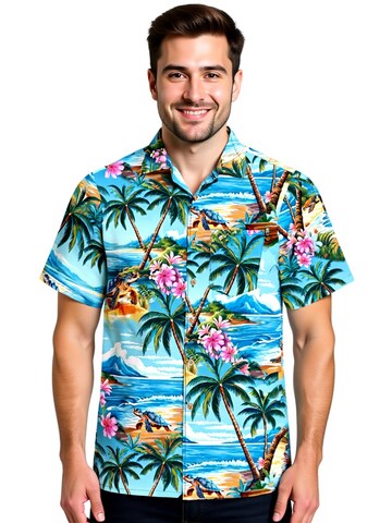 Hawaiihemdshop.de - Regular Fit Camisa 'Hawaiihemd "Turtle Island"' em azul