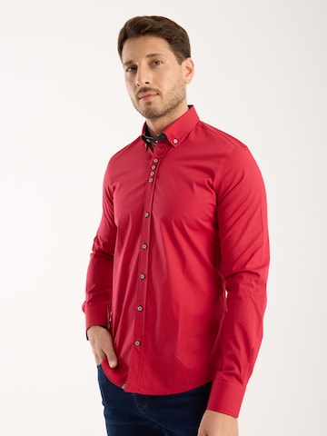Slim fit Camicia business 'Donatello Poplin' di 7Camicie in rosso