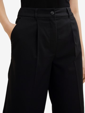 TOM TAILOR Wide leg Pleated Pants in Black