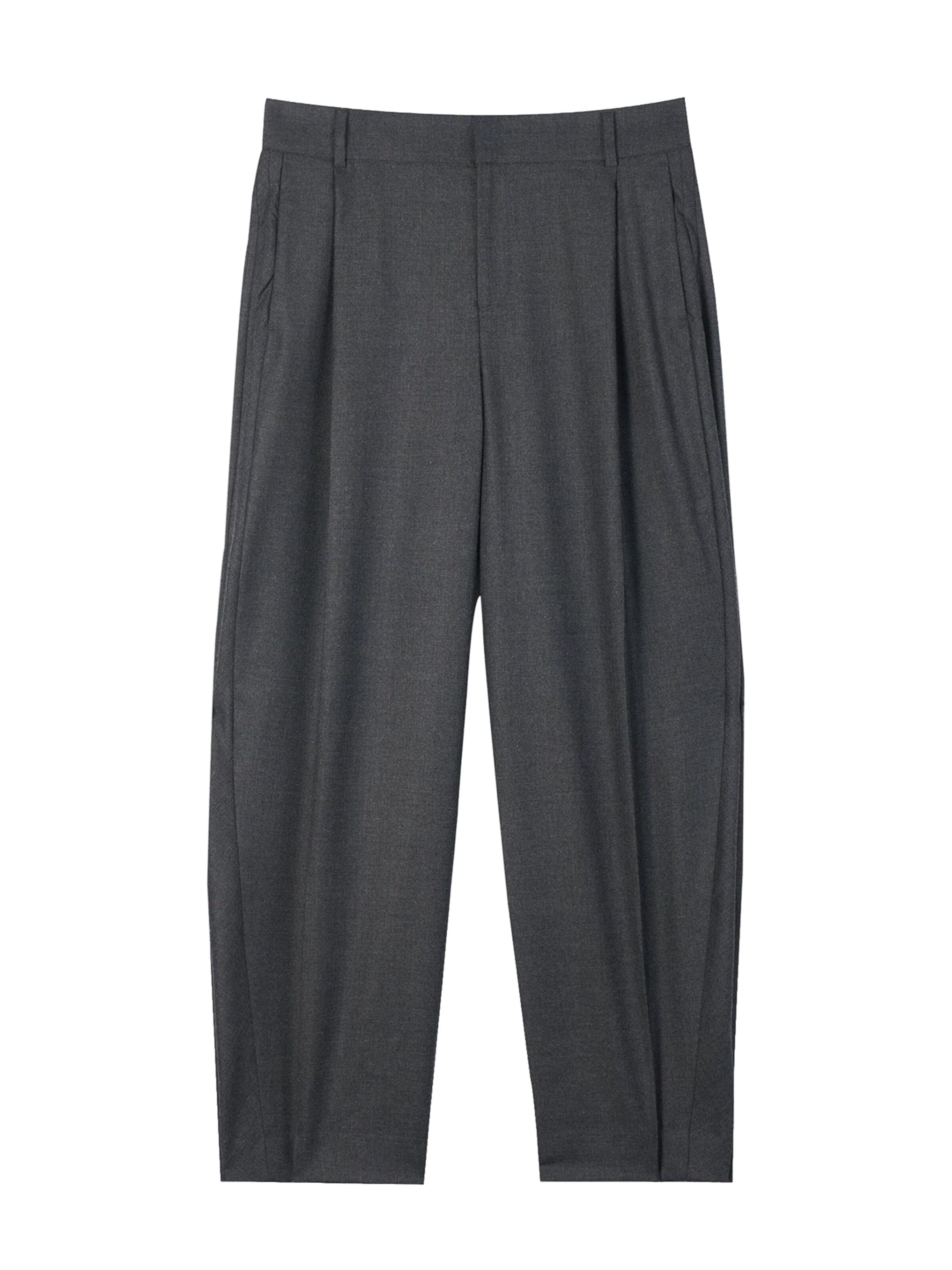 GOBI Cashmere - Pantalón de pinzas 'Barrel-Leg Cashmere Pants' en gris: frente