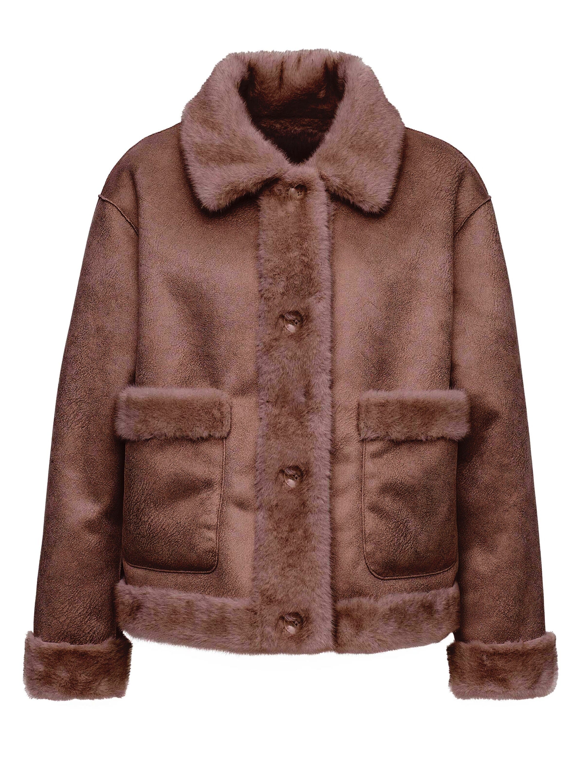 MANISA Between-Season Jacket 'Kunstpelzjacke' in Brown: front