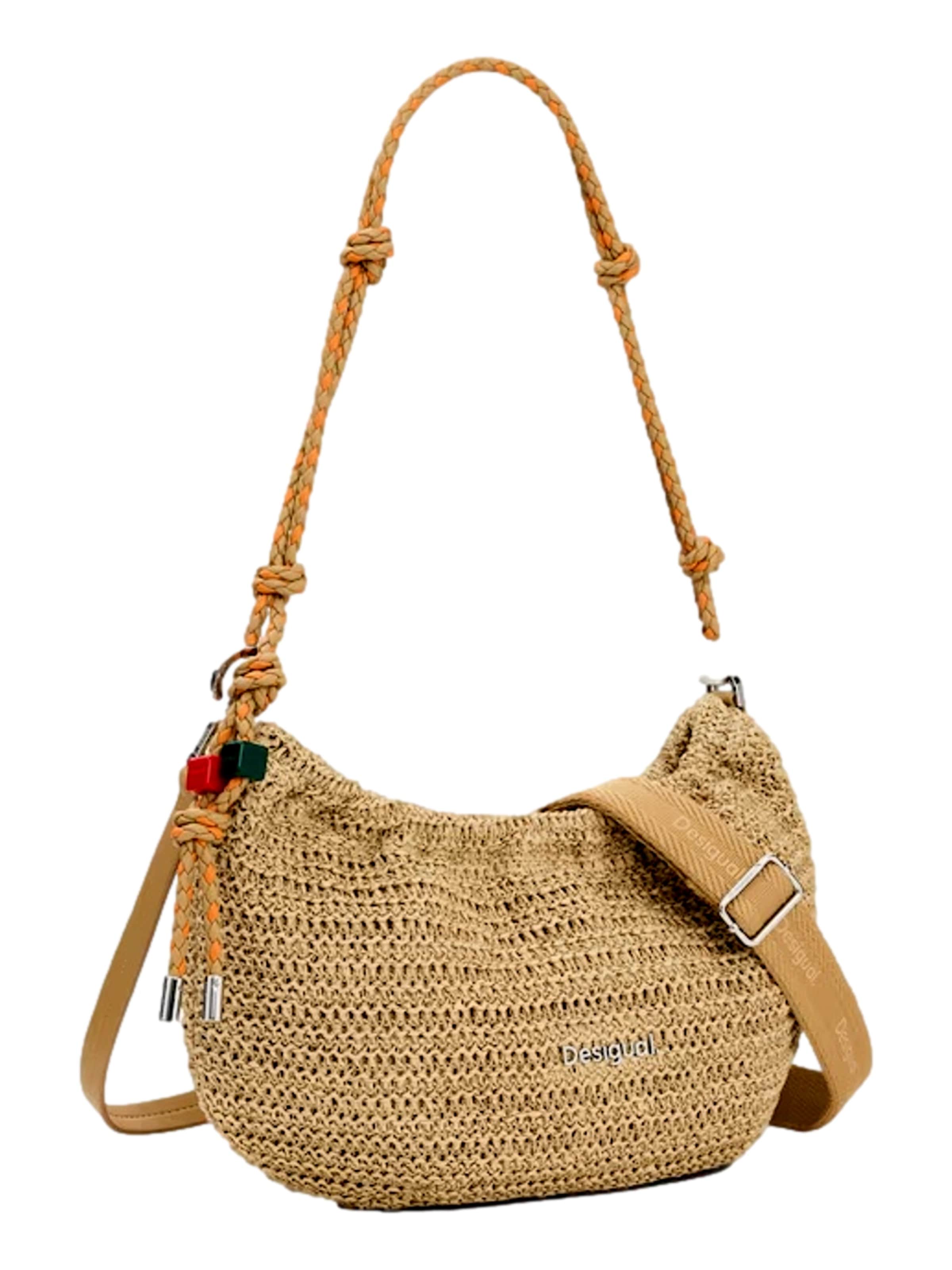 Desigual Håndtaske 'Half Logo Raffia' i beige: forside