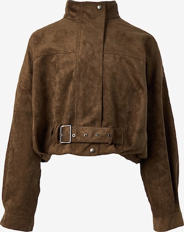 Veste mi-saison 'Vintage Cropped Suede Jacket with Belt' yoligex en marron : devant