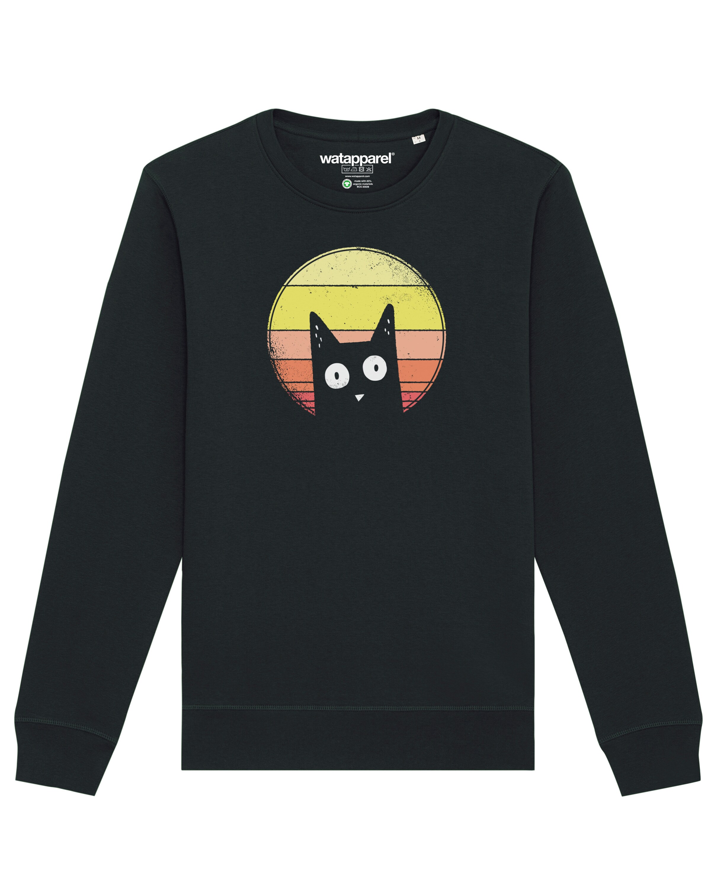 Watapparel Sweatshirt ' Sunset Cat ' in Schwarz: Vorderseite
