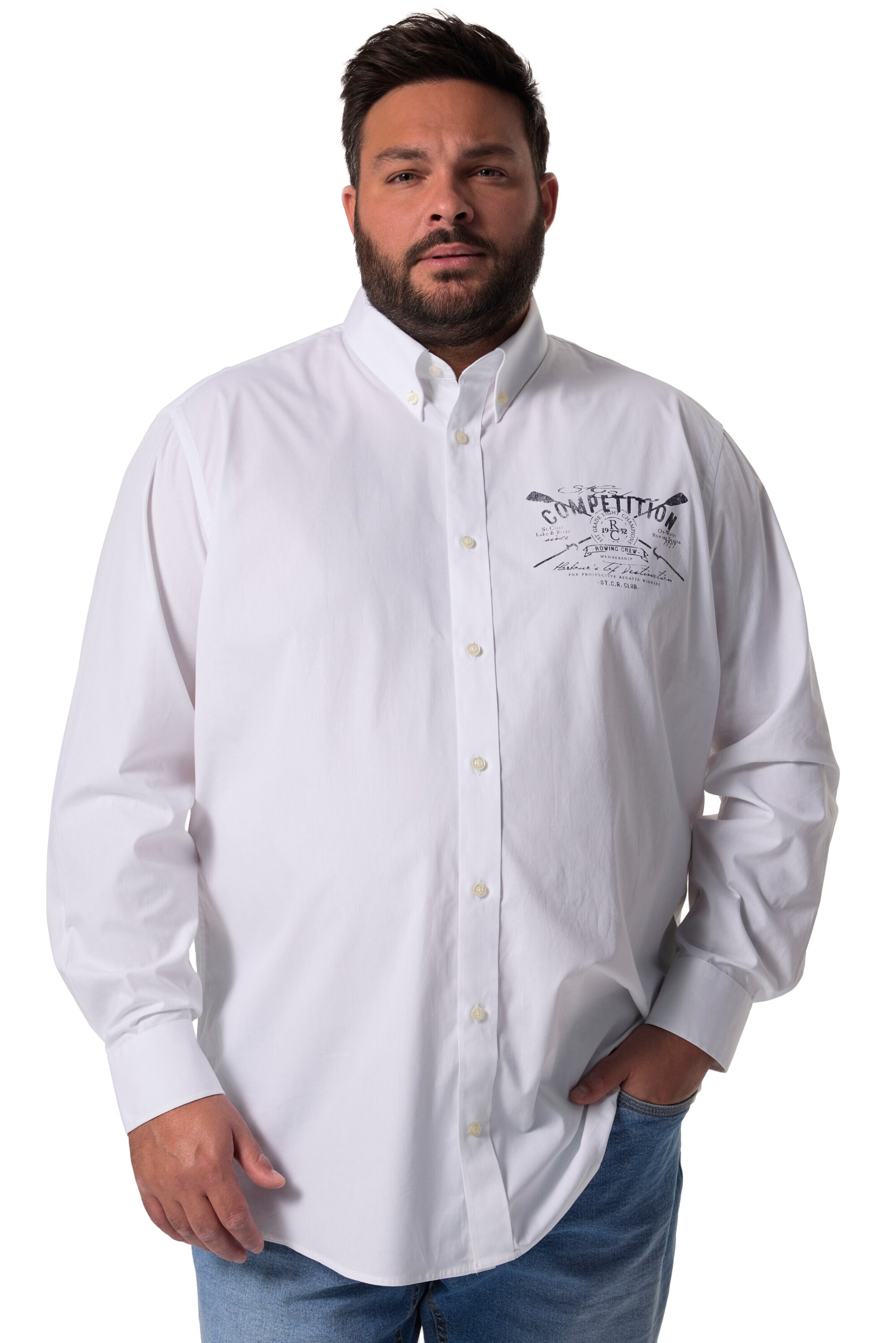 Men Plus Comfort fit Overhemd in Wit: voorkant