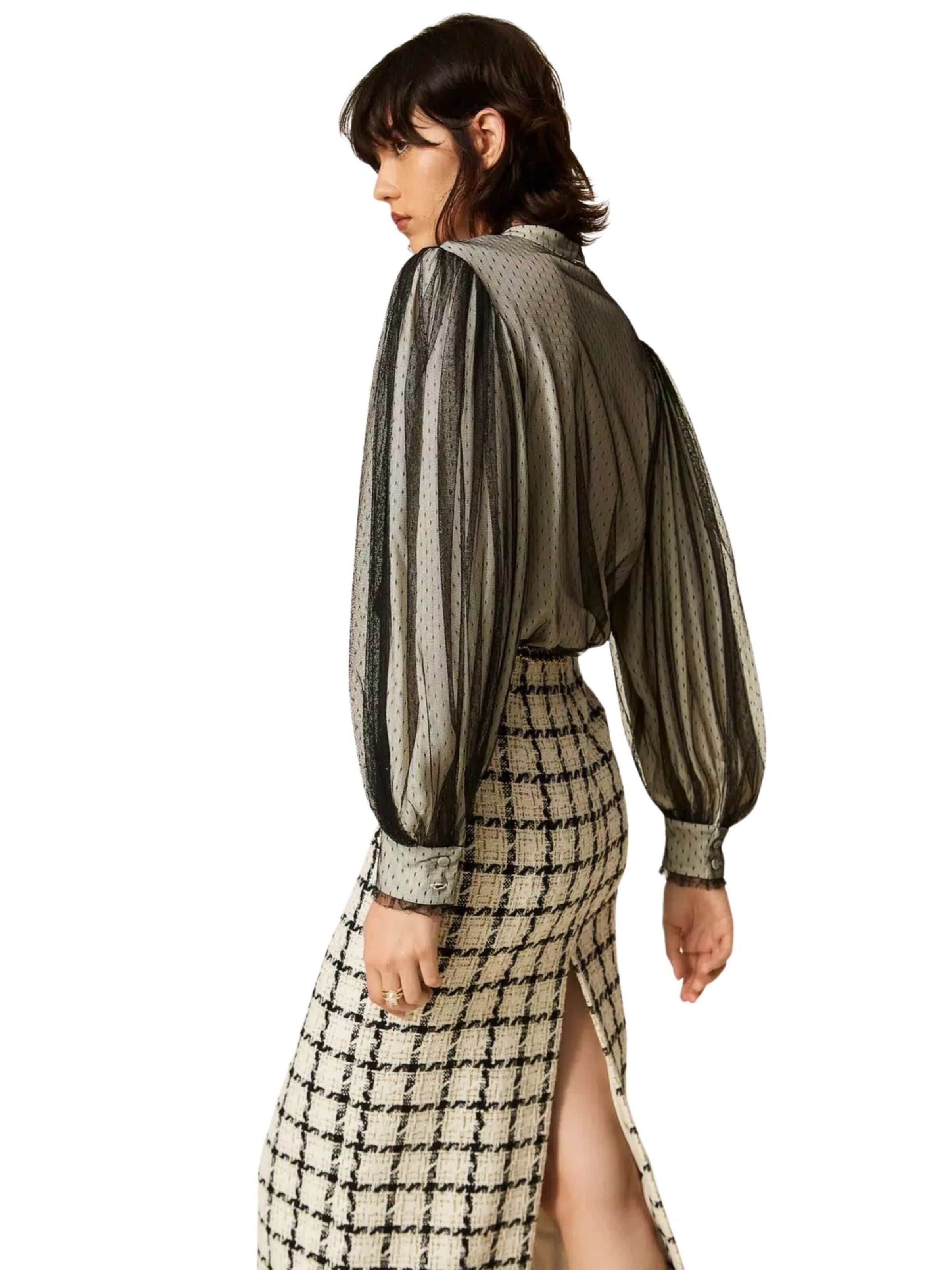 Camicia da donna 'Crêpe de Chine and plumetis tulle shirt' di Twinset in bianco
