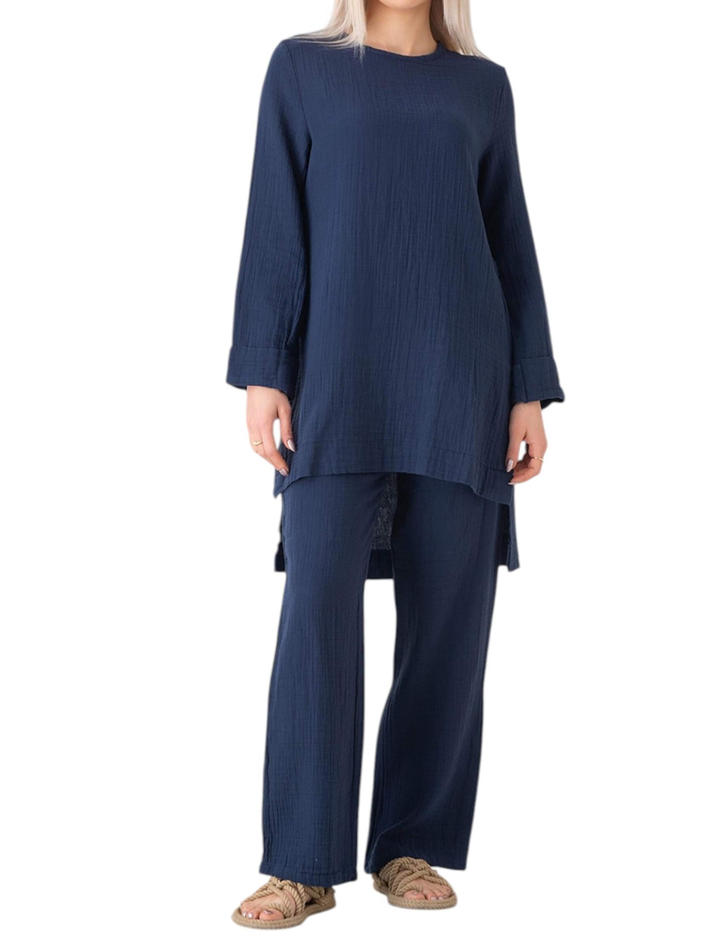 Tenue d'intérieur 'Ayda Modest' WENOR en bleu : devant