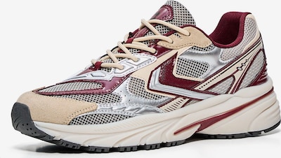 Bershka Matalavartiset tennarit värissä beige / burgundin punainen / hopea / valkoinen, Tuotenäkymä