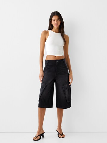 Bershka Wide leg Cargojeans in Zwart