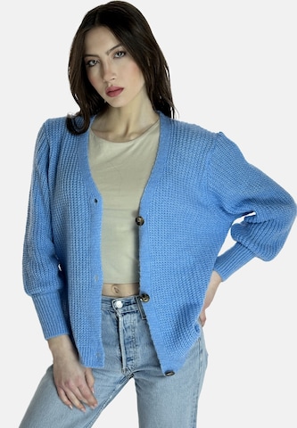 Elara Gebreid vest in Blauw: voorkant