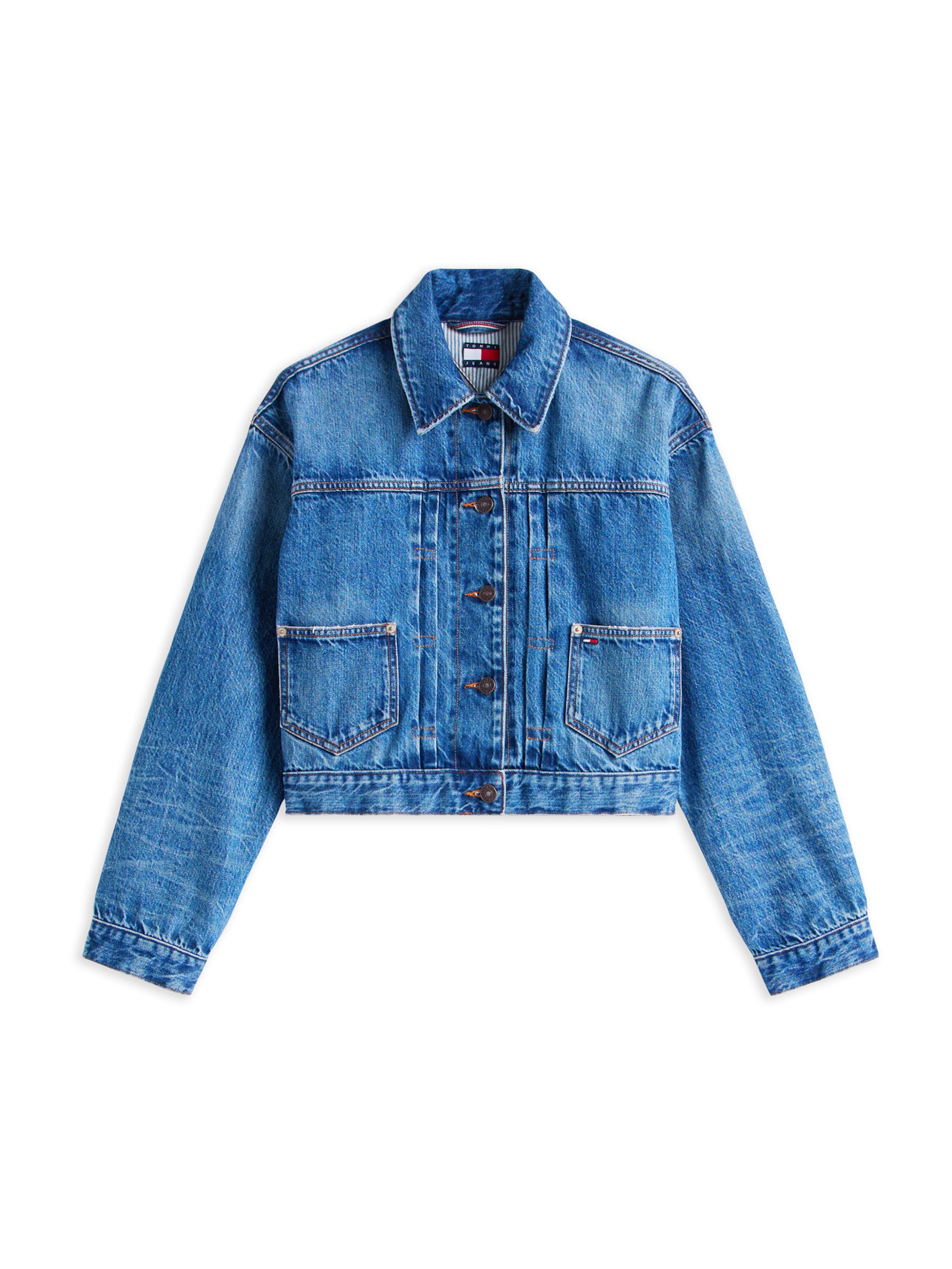 Tommy Jeans Φθινοπωρινό και ανοιξιάτικο μπουφάν σε μπλε: μπροστά