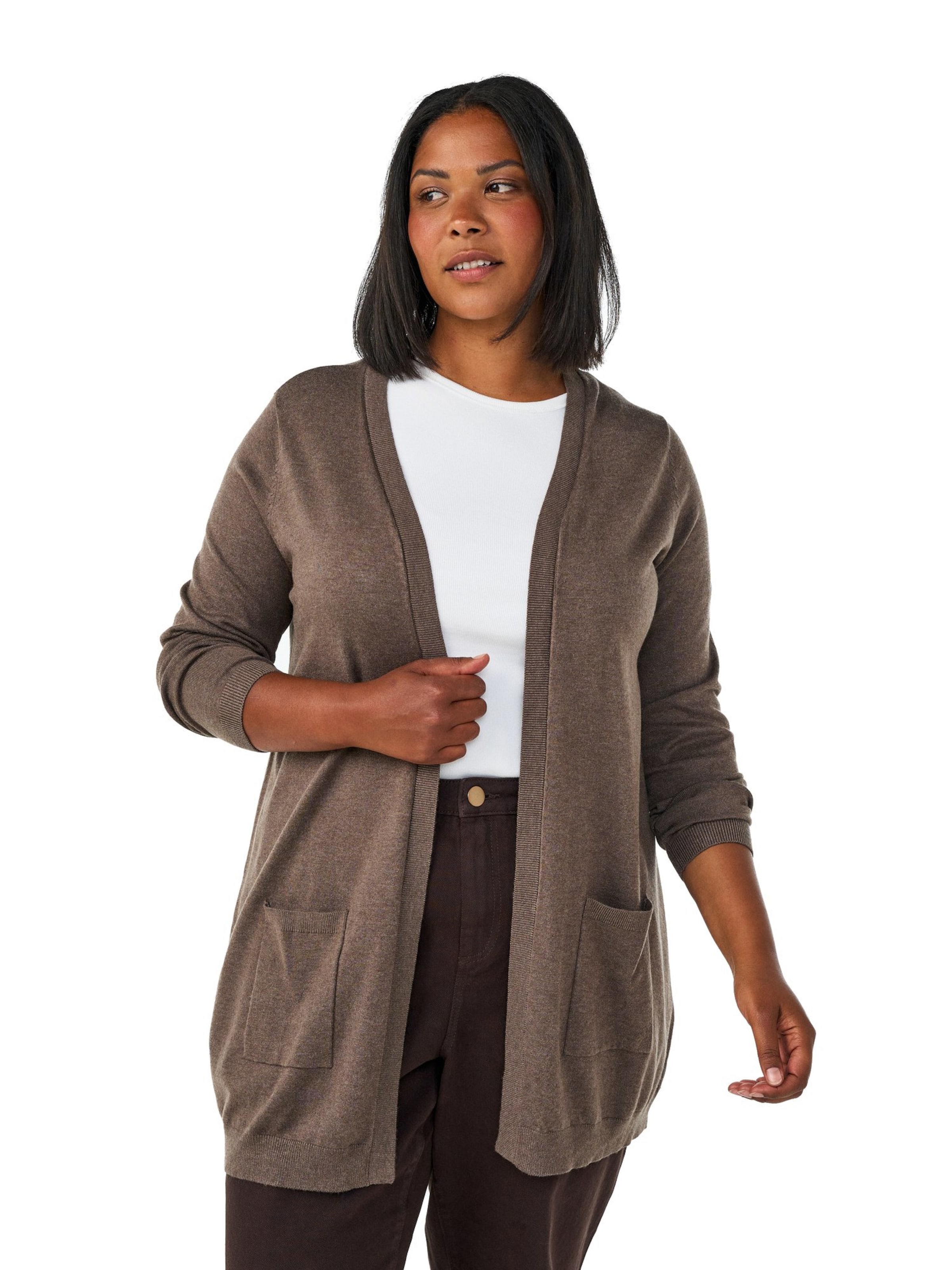 Zizzi Gebreid vest 'MCARRIE' in Bruin: voorkant