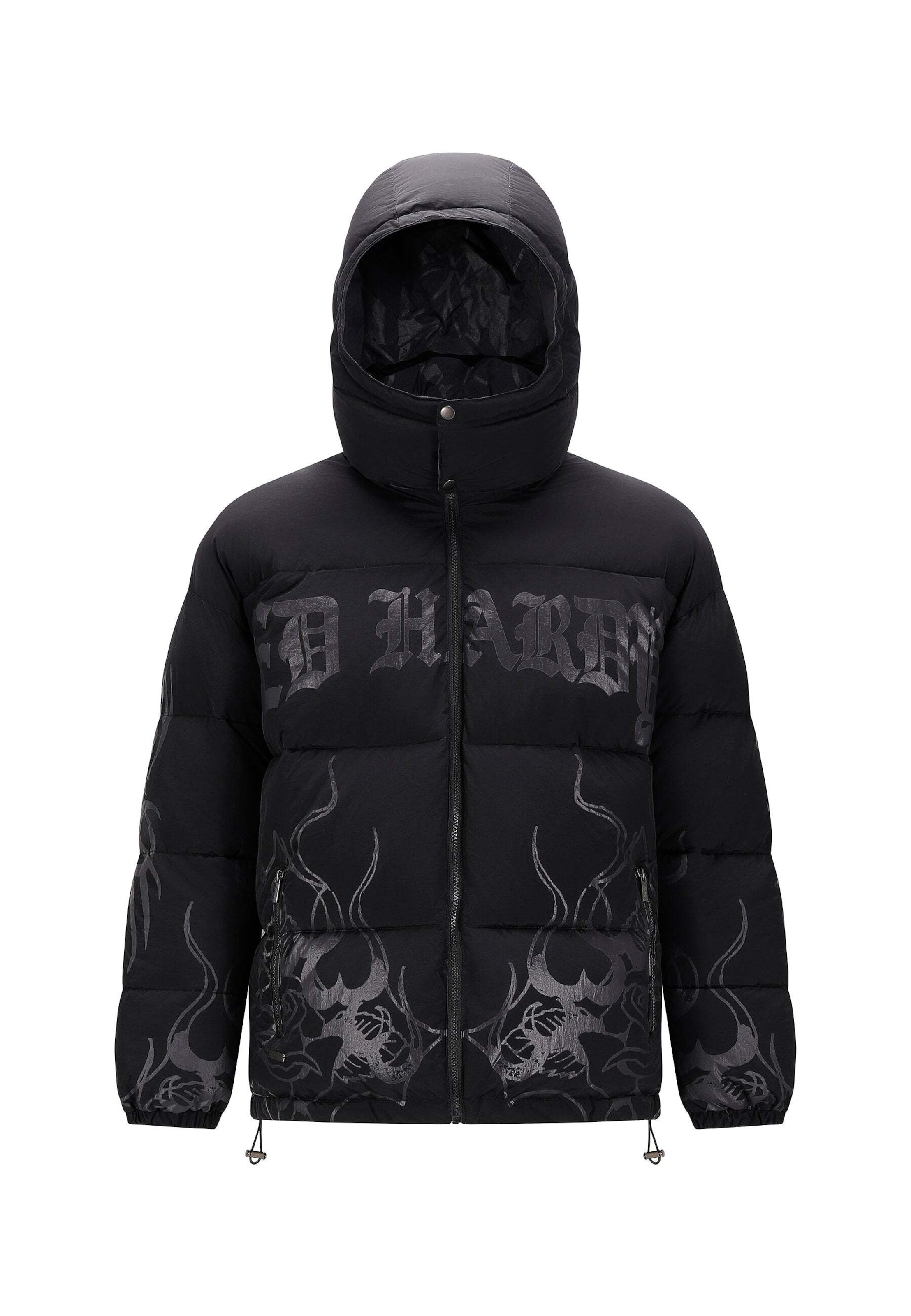 Ed Hardy Зимно яке 'Flaming Rose' в черно: отпред