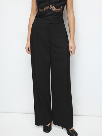 MANGO Wide leg Pleat-front trousers 'MILO' in Black: front