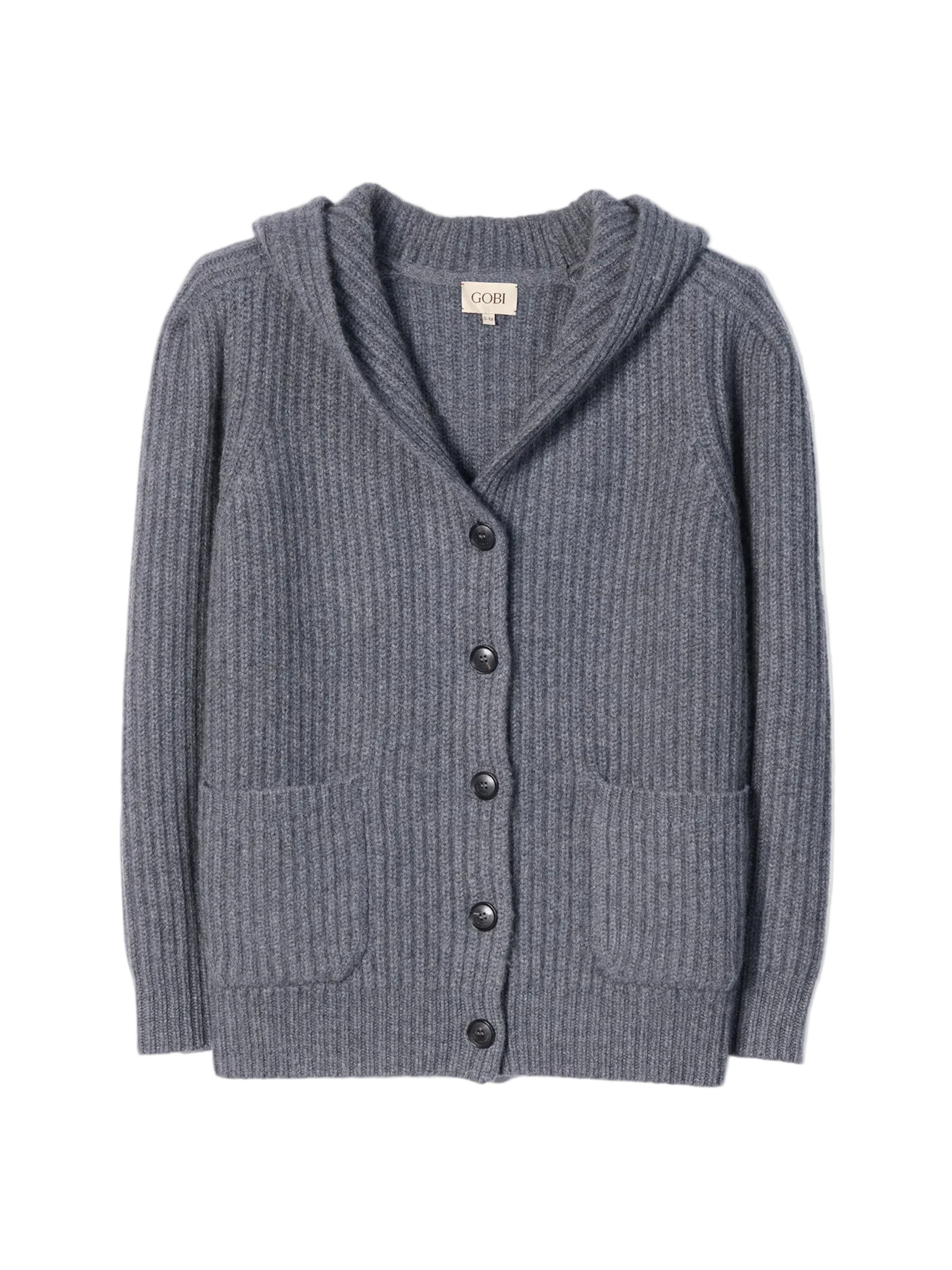 GOBI Cashmere Knit Cardigan 'Wide-Shoulder Hooded Cashmere Cardigan' in Grey: front