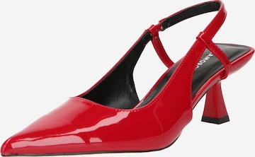 GLAMOROUS Дамски обувки на ток с отворена пета в червено: отпред