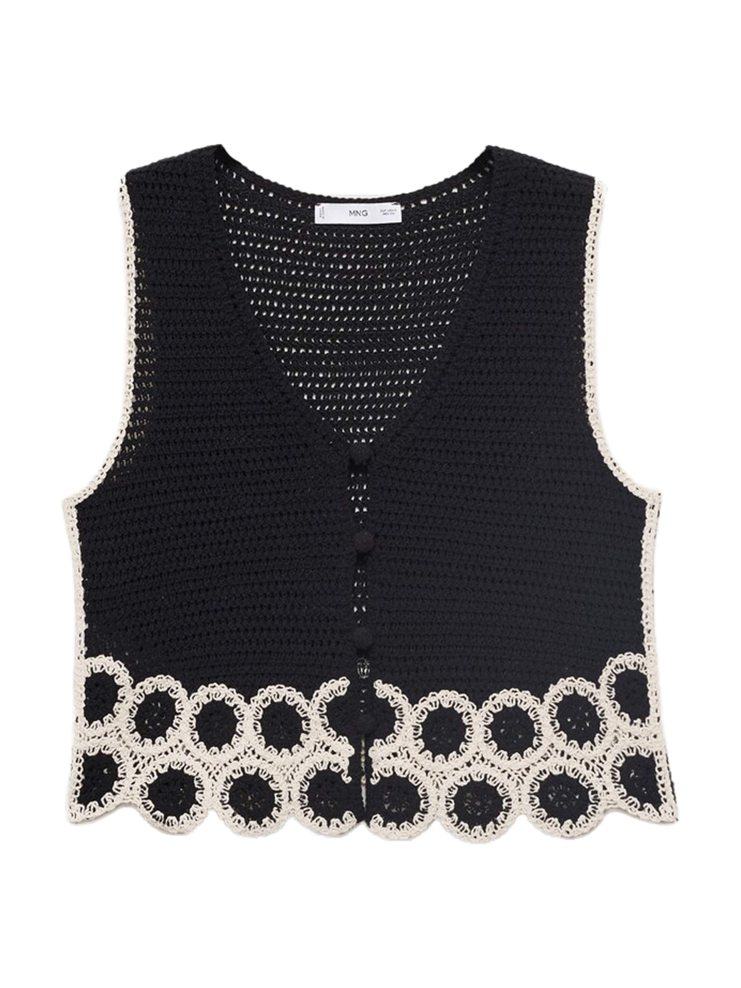 MANGO Pleten brezrokavnik 'Ton' | črna barva: sprednja stran