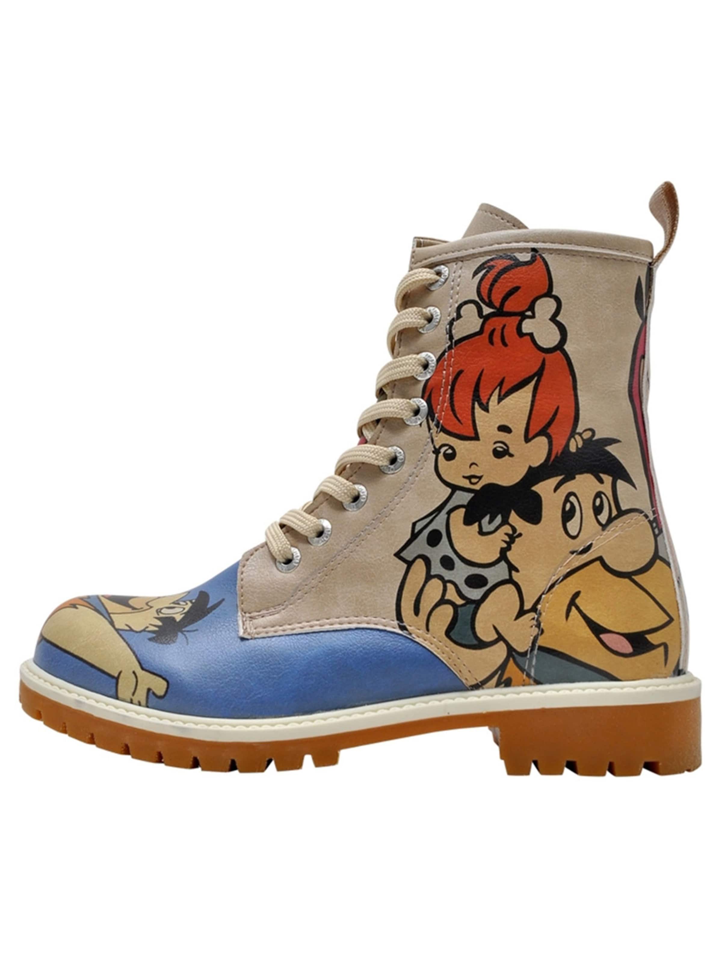 DOGO Lace-Up Boots 'Family Rocks' in Beige: front