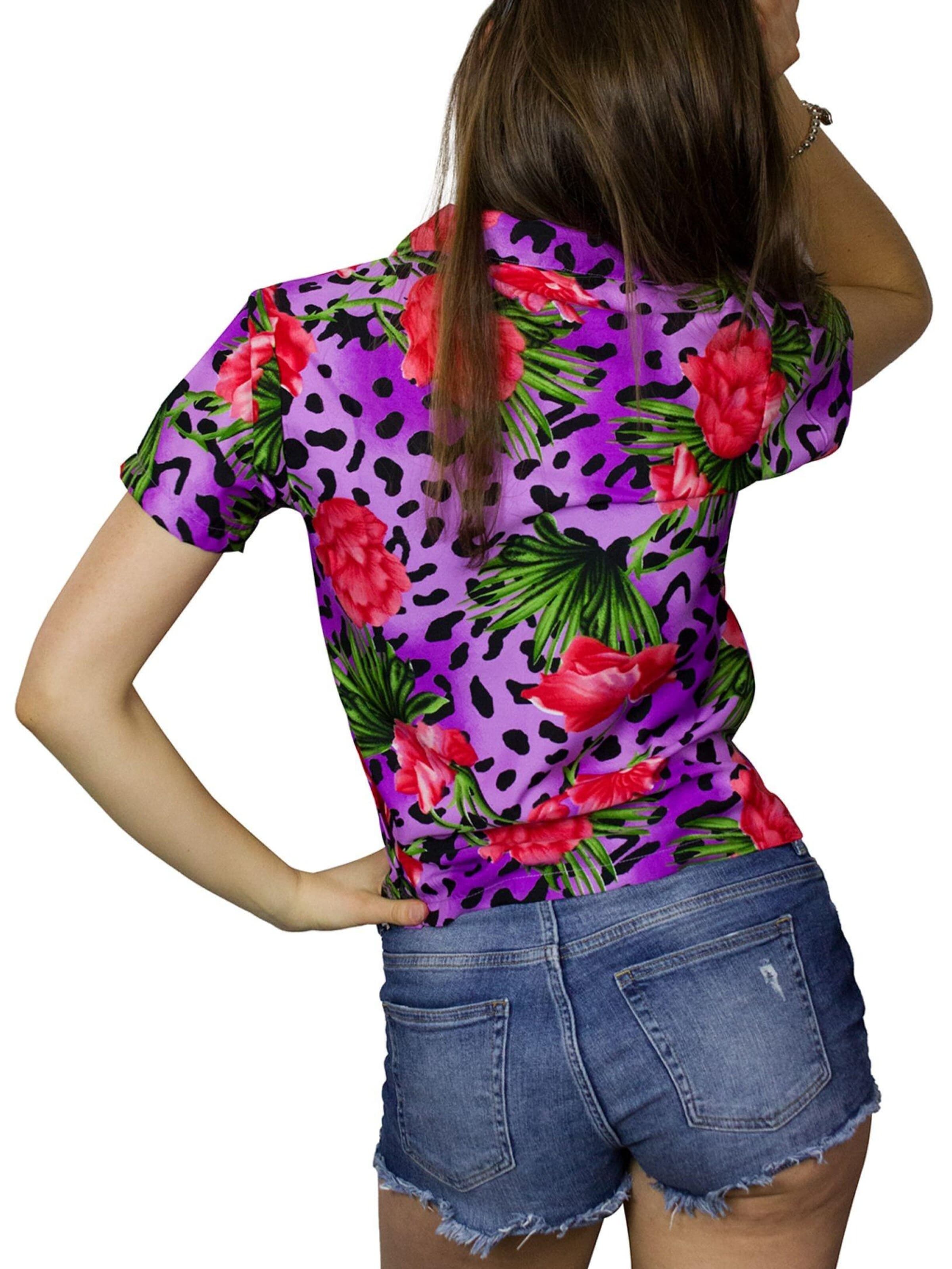 King Kameha Blouse 'Leopard Flowers' in Lila