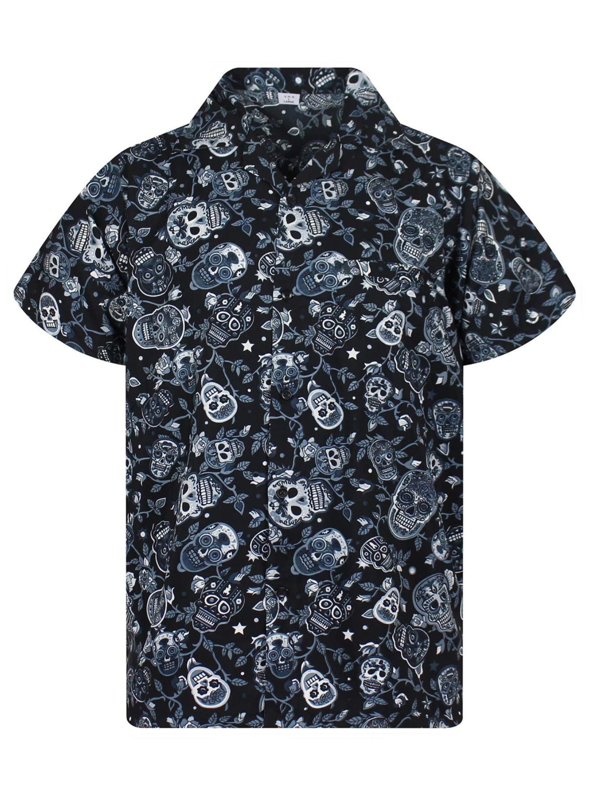 King Kameha Shirt 'Skull' in Black: front